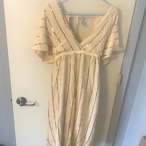 Cream and Gold sequin midi dress